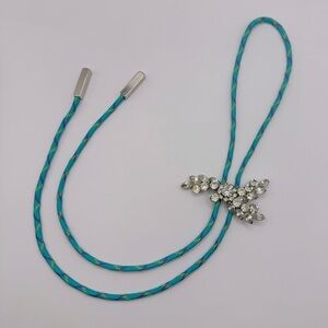 VINTAGE Silver-Tone Crystal Paracord Bolo Tie